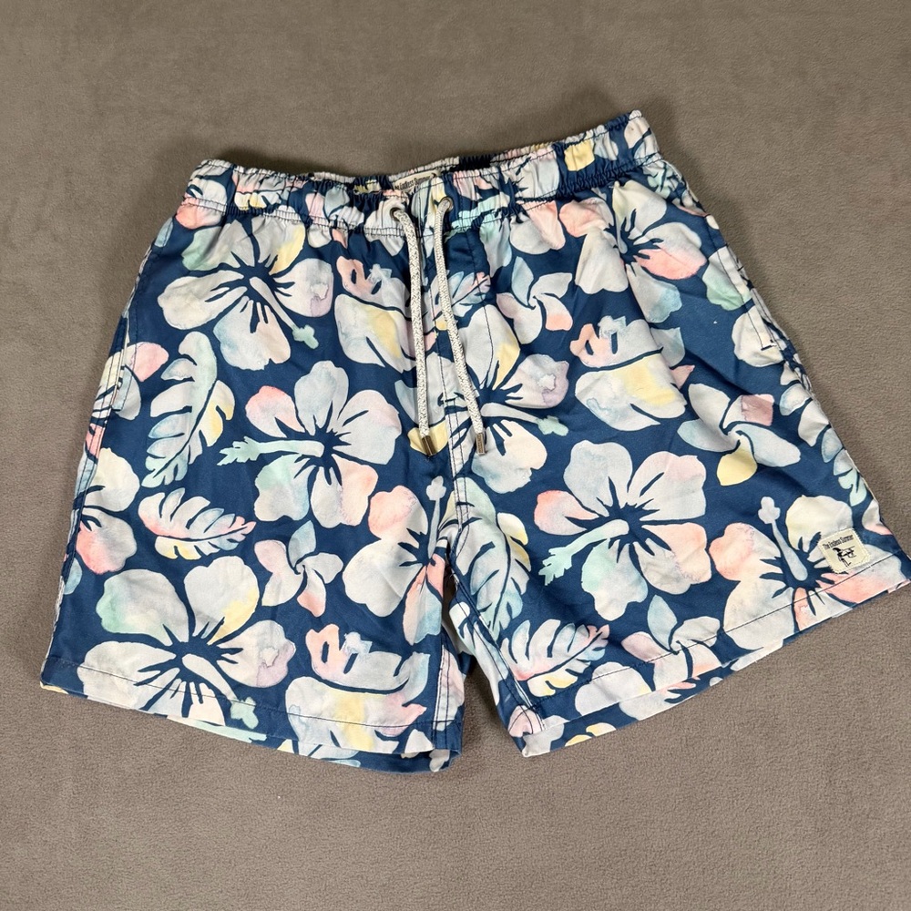 Endless Summer Blue/Pastel Hibiscus Men's Swim Shorts/Trunks Mesh Lined- Large
